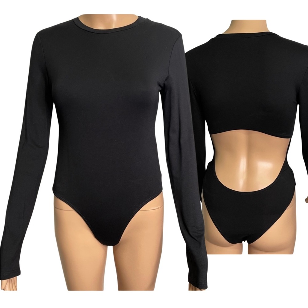 Open Back Black Long Sleeve Bodysuit